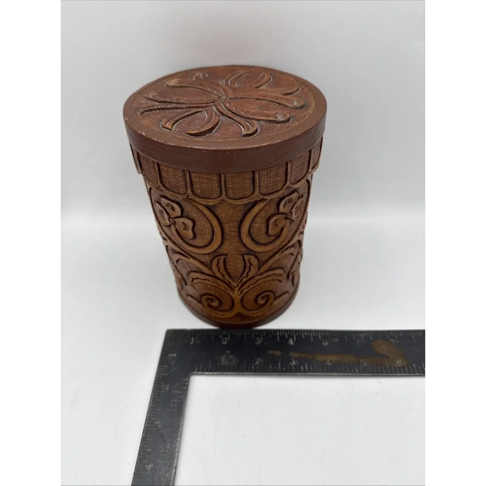 Vintage Hand Tooled Saddle Leather Container Vase Floral Old Western Style
